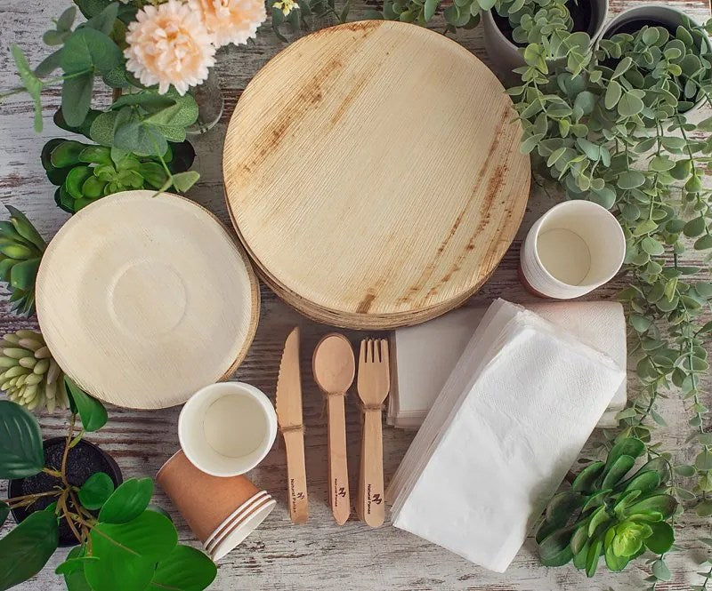Disposable Leaf/Bamboo Plates and Cutlery Pack