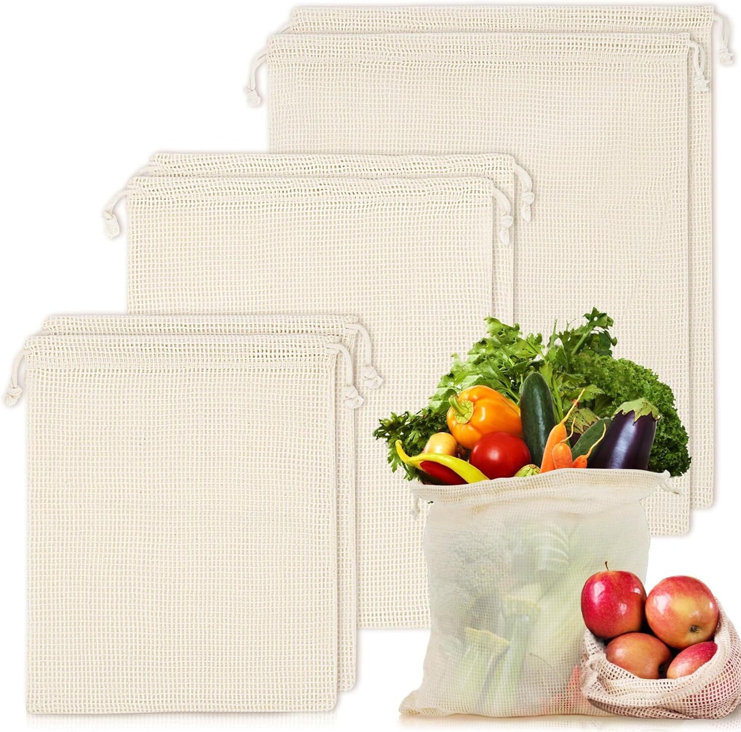 Set of 10 Reusable Mesh Produce Bags Fruit Grocery Storage Washable Eco Bag
