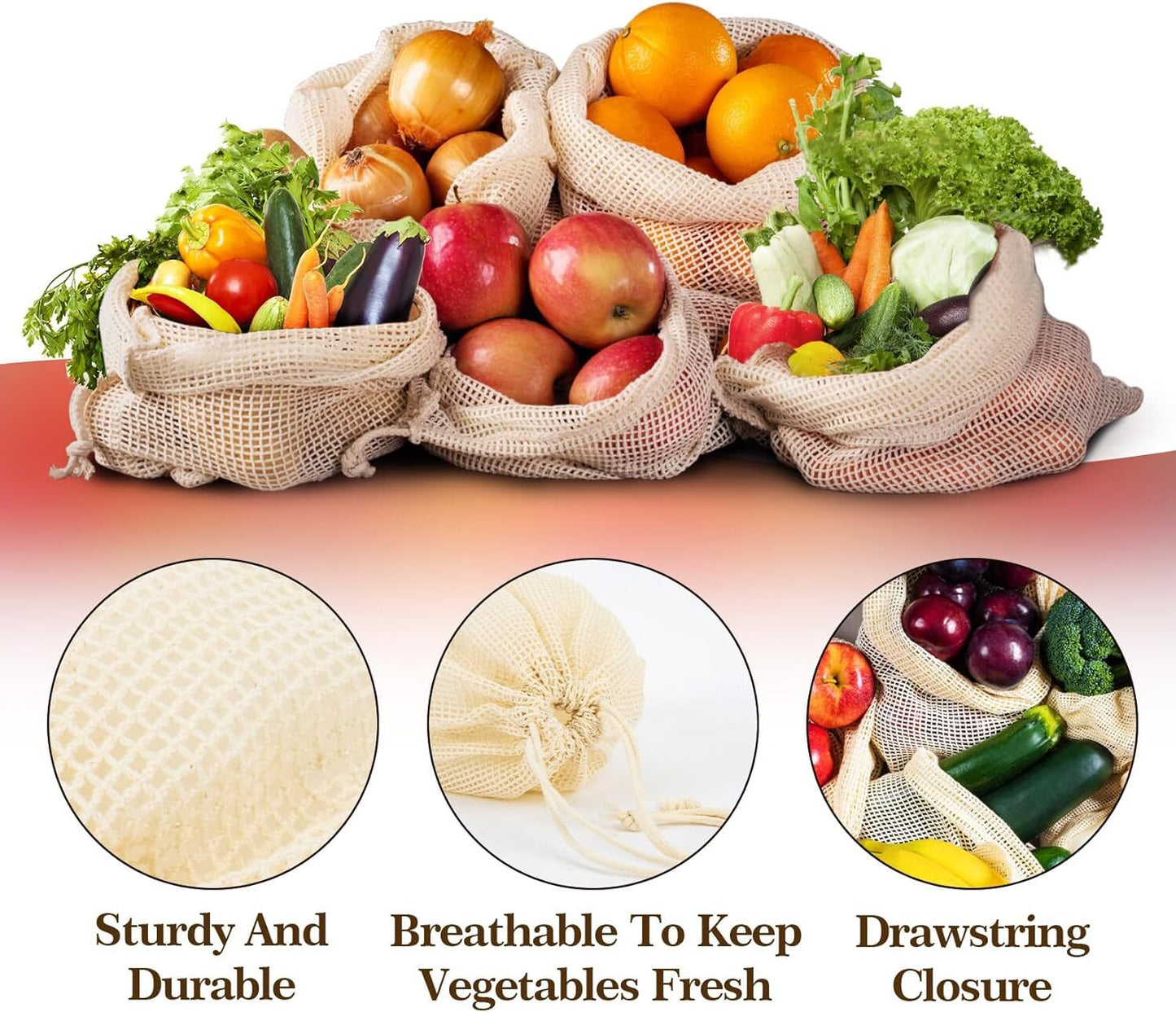 Set of 10 Reusable Mesh Produce Bags Fruit Grocery Storage Washable Eco Bag