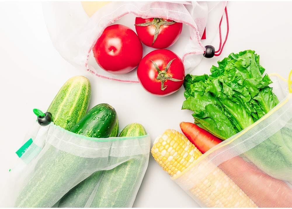 Set of 10 Reusable Mesh Produce Bags Fruit Grocery Storage Washable Eco Bag