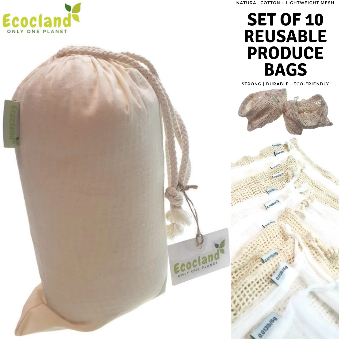 Set of 10 Reusable Mesh Produce Bags Fruit Grocery Storage Washable Eco Bag